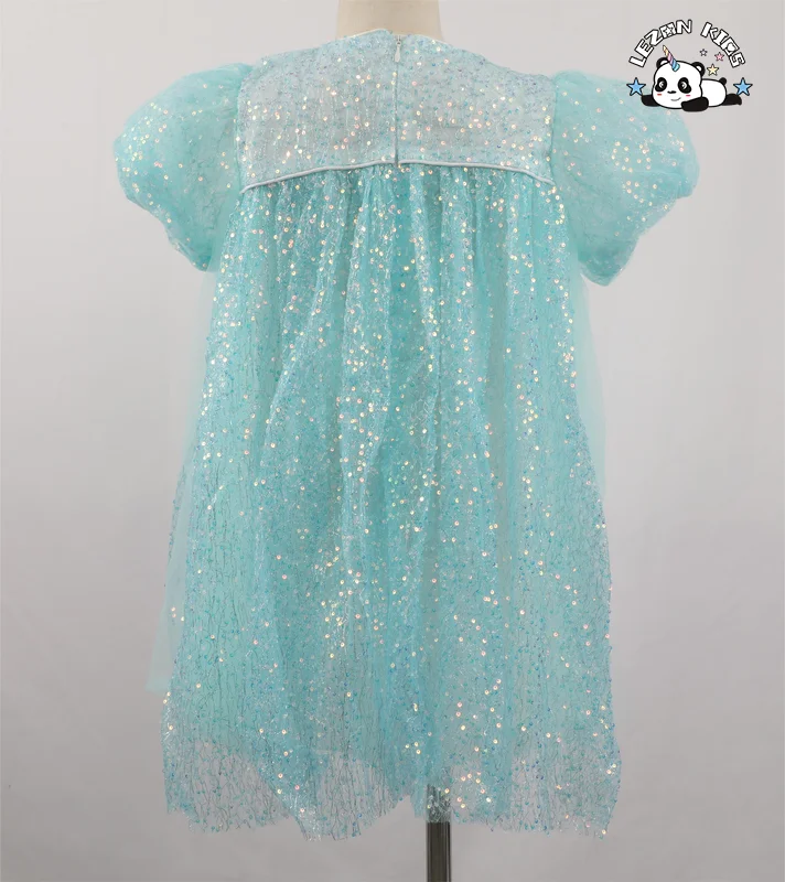 LEZONKIDS - Hot Selling Product Short Puff Sleeve Sequin Patches Tutu Girls Dress for 2-14y Customize Dress